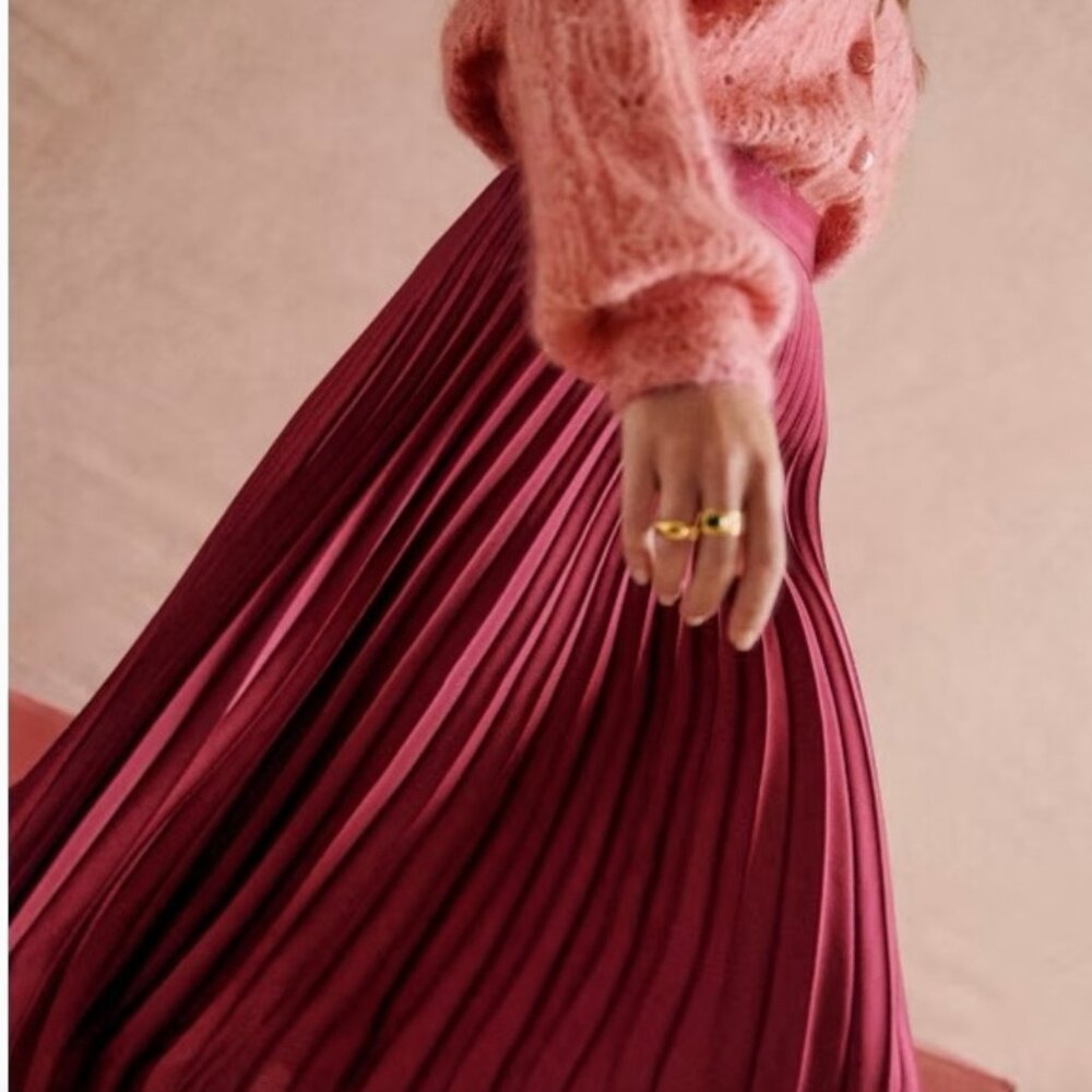 Sezane Dino Pleated Midi Skirt Burgundy Size 4